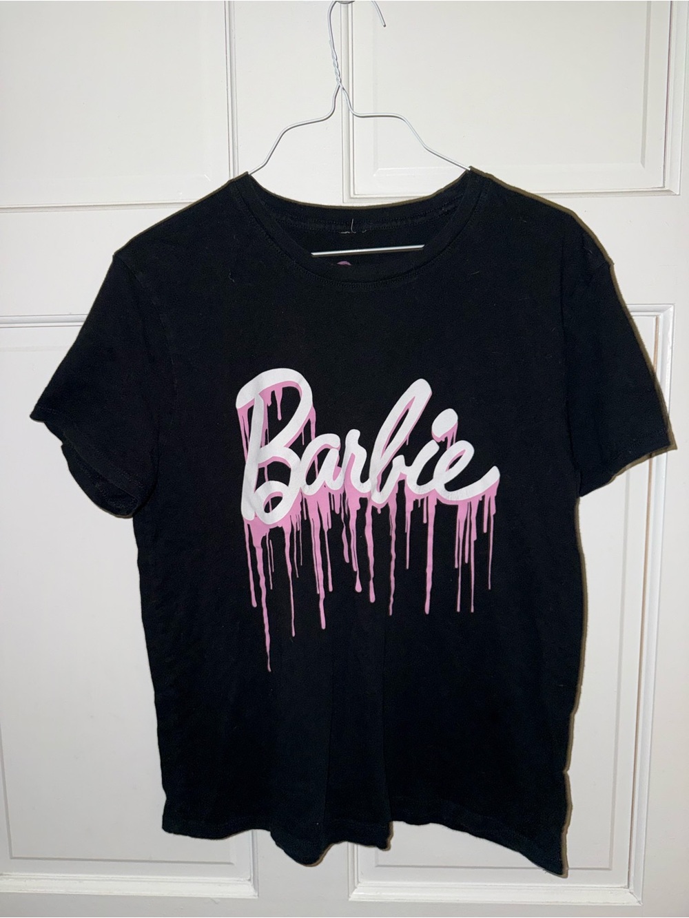 Mattel Barbie Drip Logo Tee - Black with Pink and White Graphic